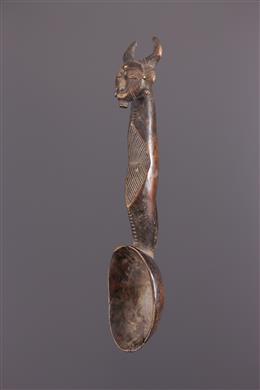 Arte africana - Colher cerimonial Baule com motivo cefalomórfico